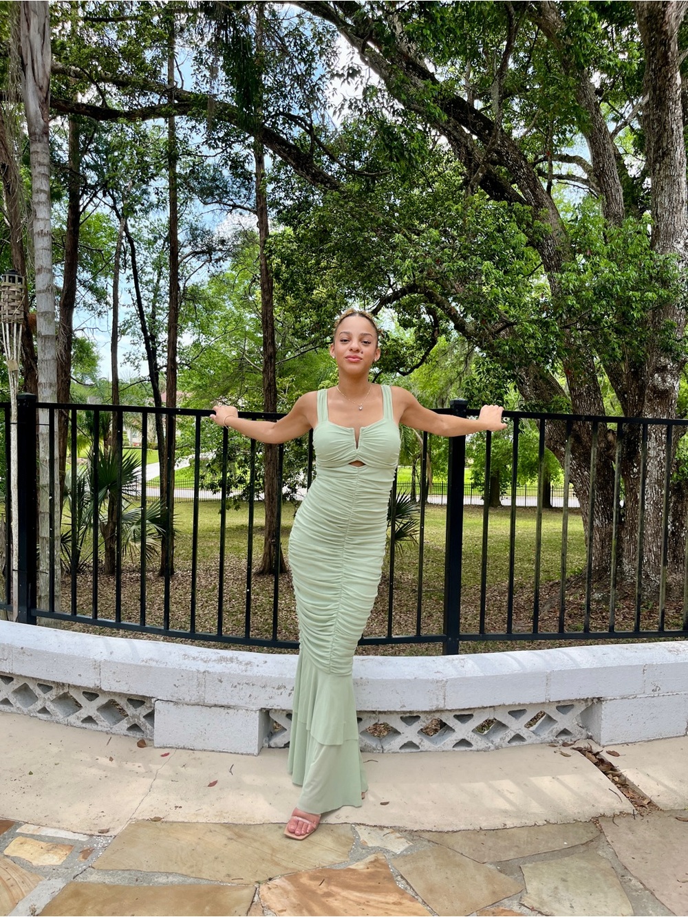 Sleeveless Ruched Sage Green Maxi Dress